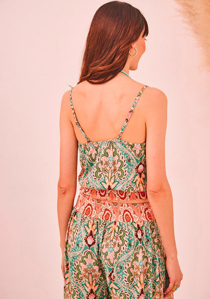 Top curto estampado com missangas bordadas  GF.Kusimay