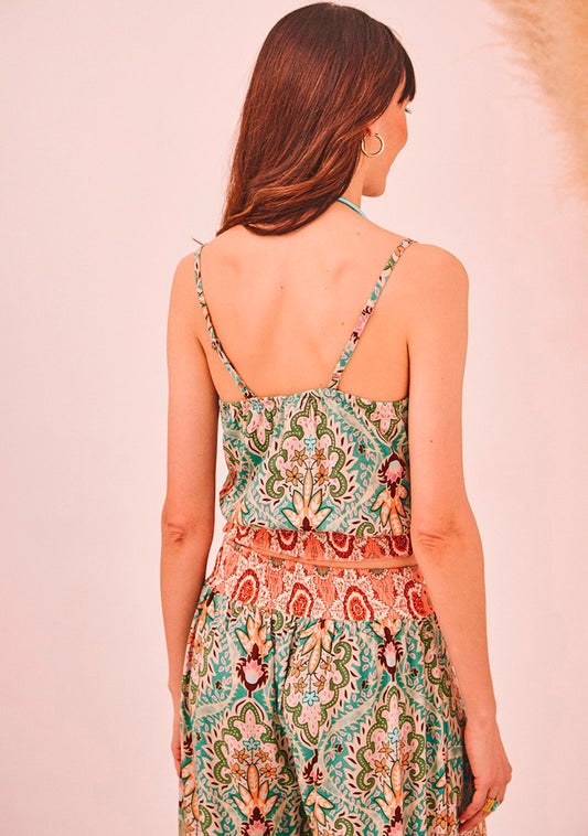 Top curto estampado com missangas bordadas  GF.Kusimay