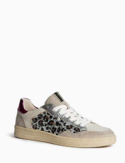 Sapatilhas leopardo glitter prata e rosa atrás