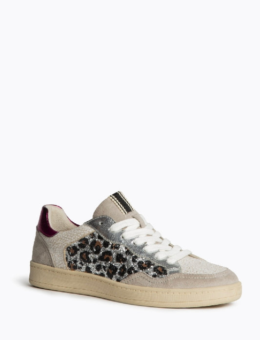 Sapatilhas leopardo glitter prata e rosa atrás