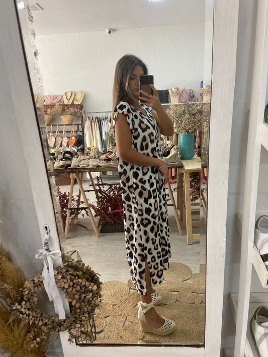 Vestido animal print bege/preto