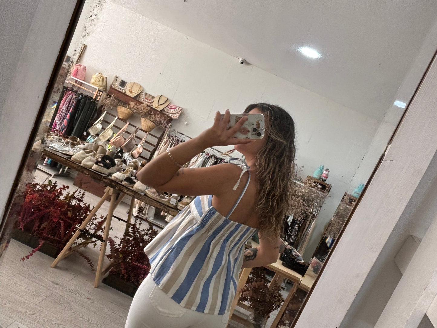 Túnica riscas azul/bege/branco