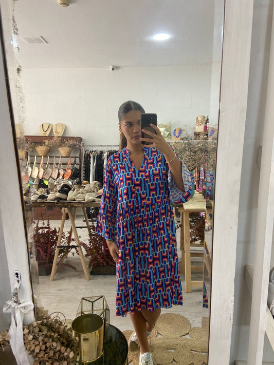 Vestido azulão com estampado