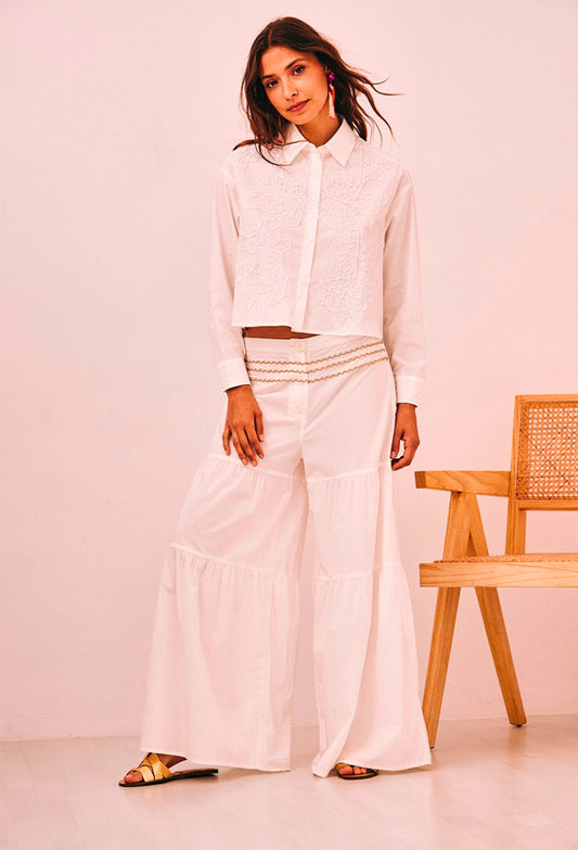 Pantalonas brancas bordado dourado NI.Pataya