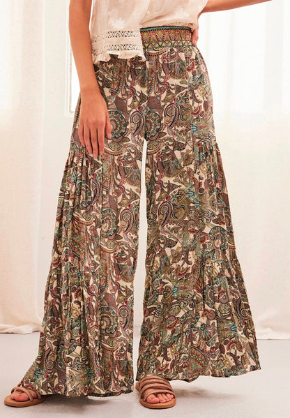 Green wide leg trousers with paisley print GF.Sakil