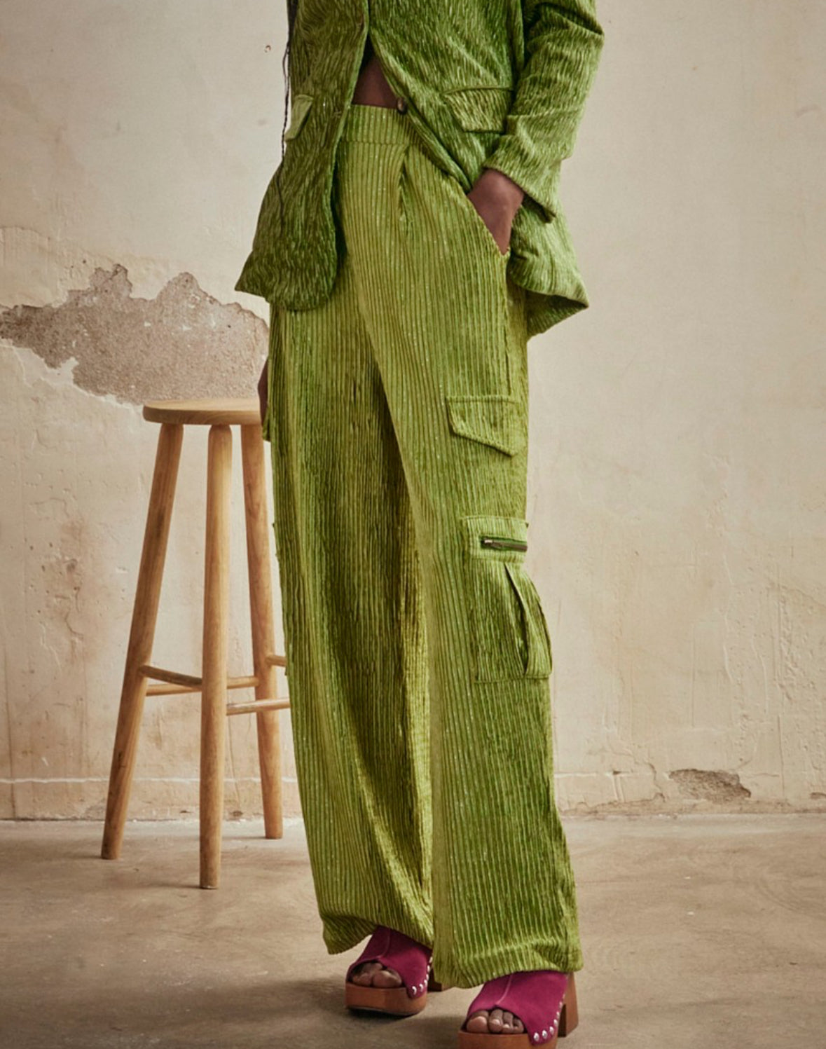 Calças verde bombazine bolsos NI.Atenea