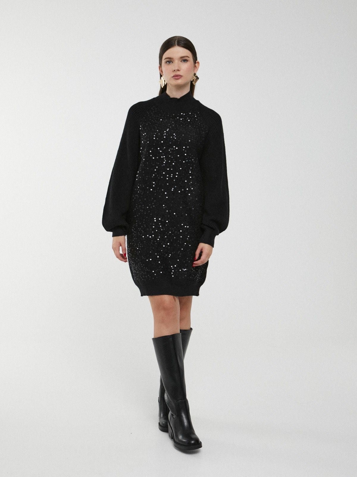 Vestido Camisolão camel com  lantejoulas frontais