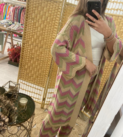 Kimono beige en zigzag tricolor de lúrex TS.Bangalore
