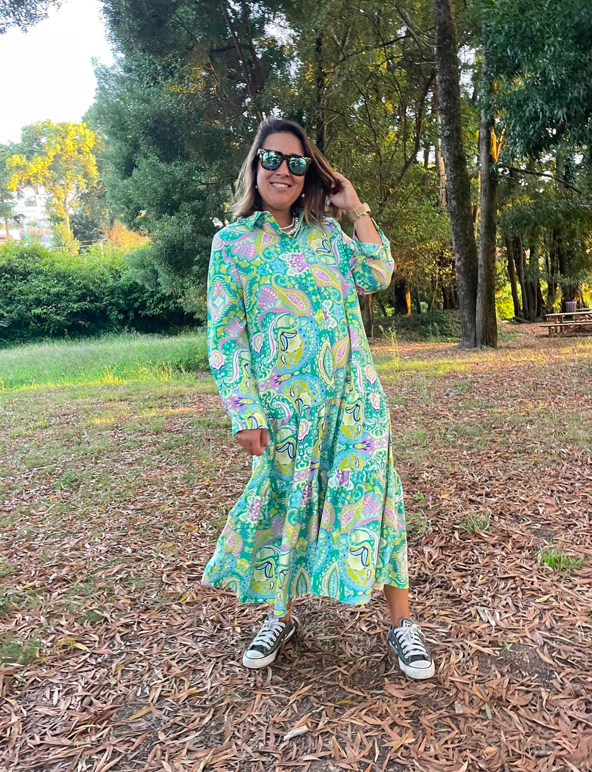 Vestido cornucópias azul|amarelo