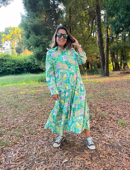 Vestido cornucópias azul|amarelo