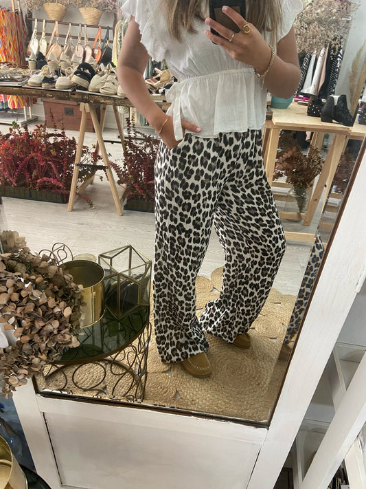 Calças animal print preto/ taupe