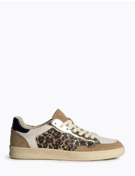 Sapatilhas leopardo glitter oro e camel