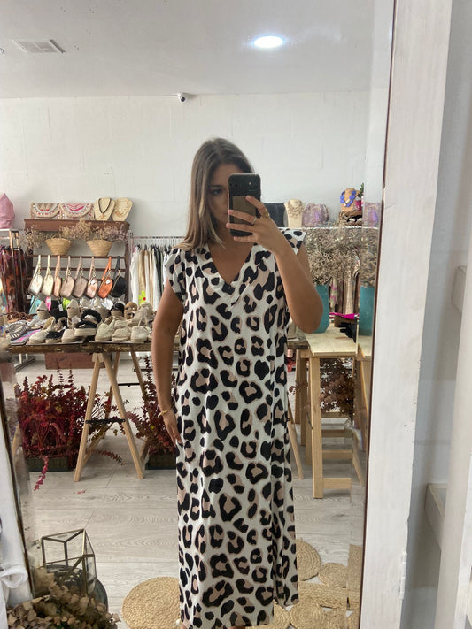 Vestido animal print bege/preto