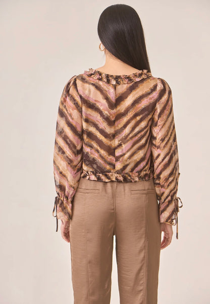 Blusa estampada verde e rosa com folho HJ.Titania