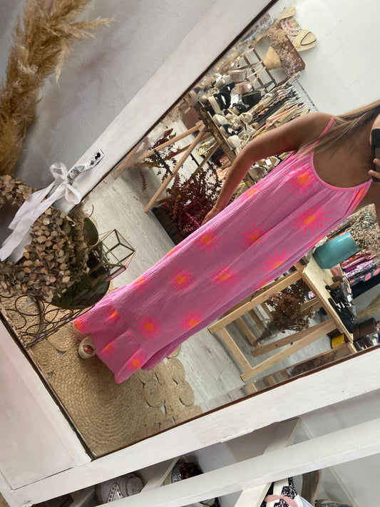 Vestido rosa com sol rosa/laranja