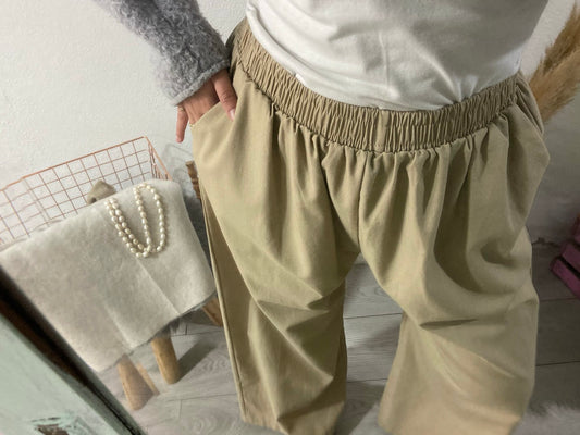 Pantalonas camel algodão com bolsos