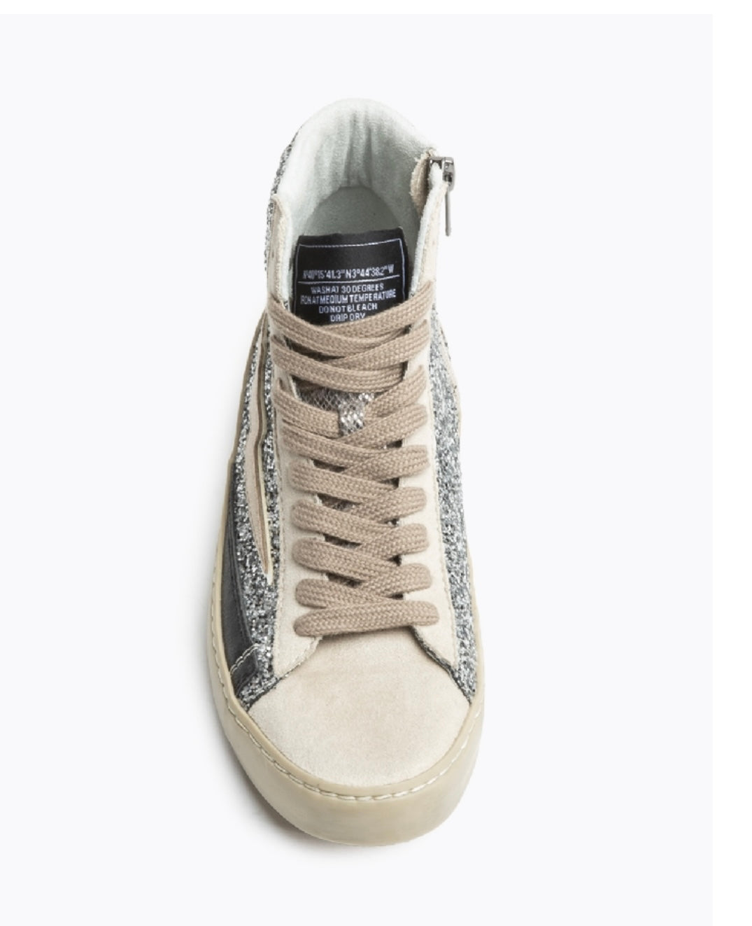 Botas Sapatilha glitter prata raio bege
