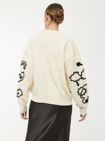 Camisola cru com bordado floral