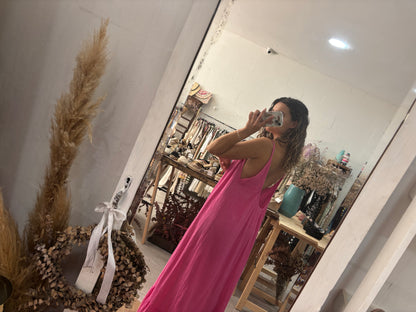 Vestido rosa costas abertas