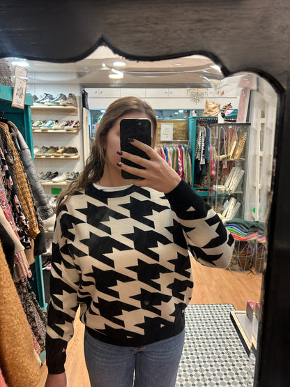 Camisola malha preta e bege