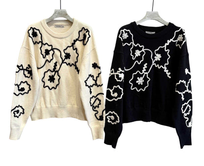 Camisola cru com bordado floral