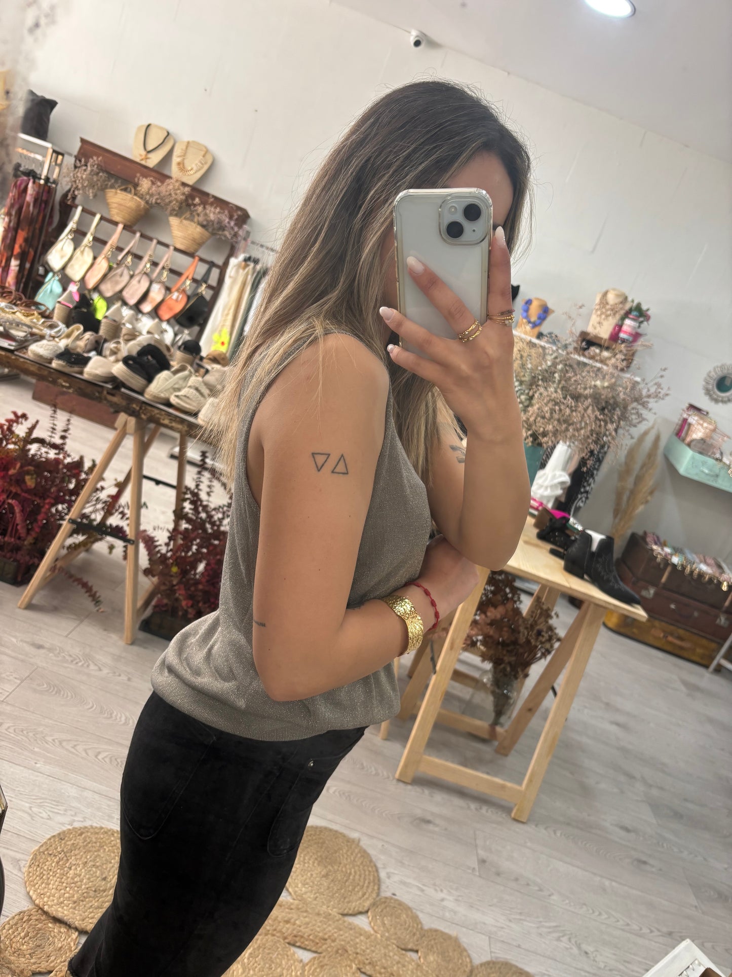 Top de malha rose gold lurex