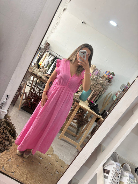 Vestido algodão rosa