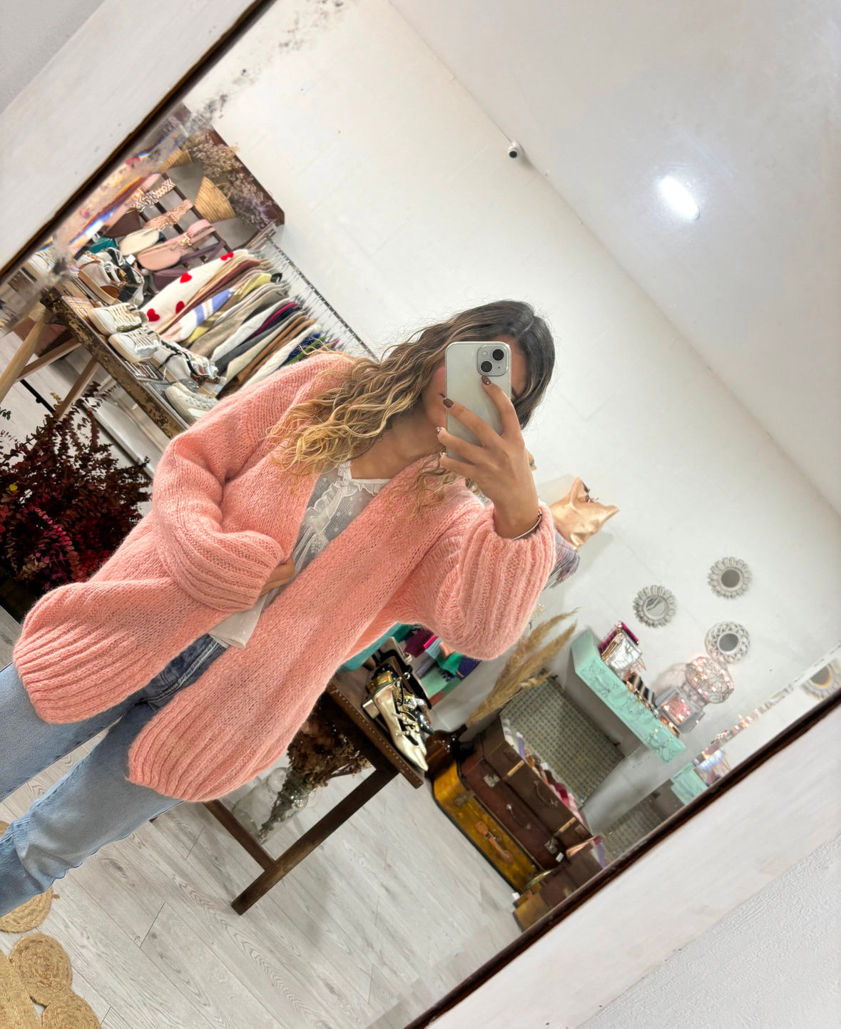 Casaco de malha rosa