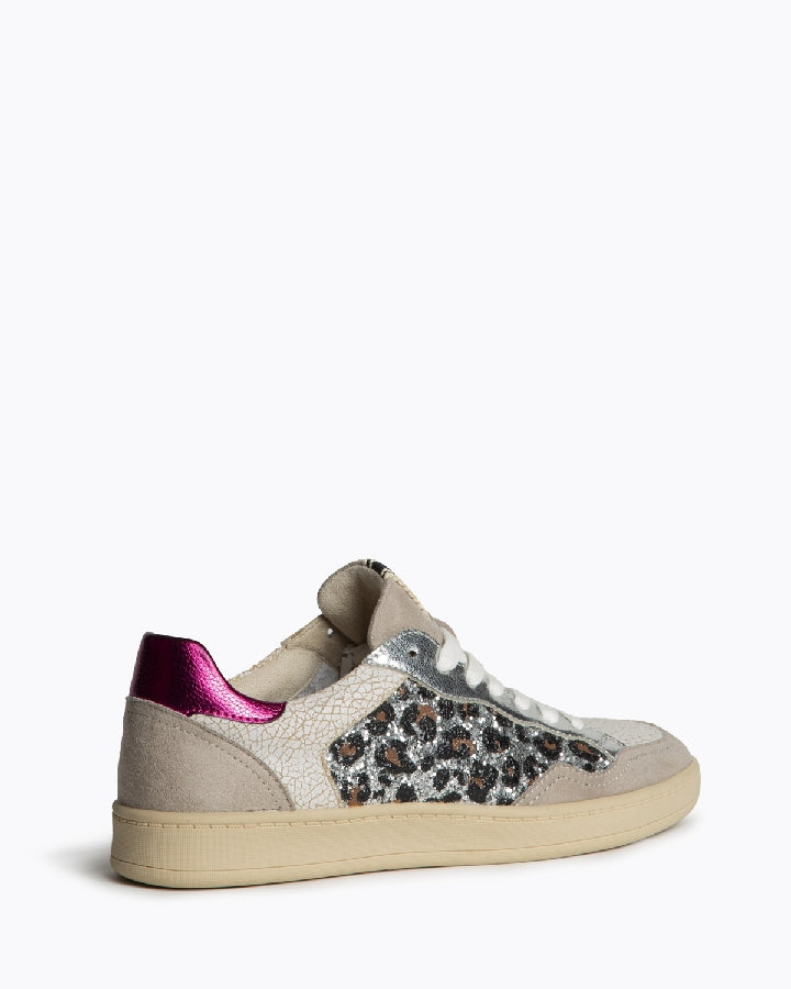 Sapatilhas leopardo glitter prata e rosa atrás