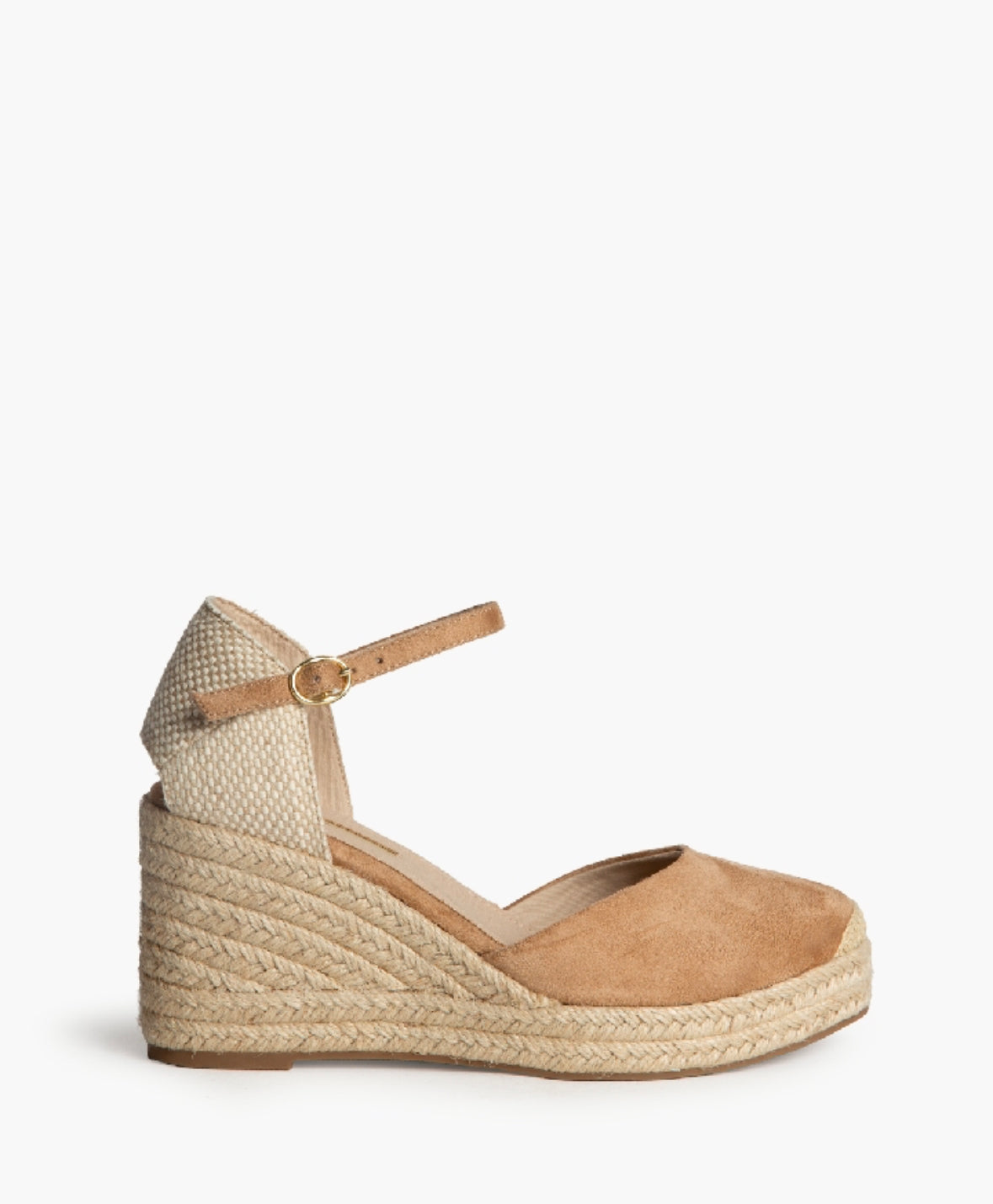 Sandálias de cunha camel com fivela