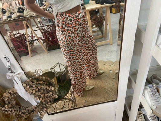 Calças animal print caqui/ laranja
