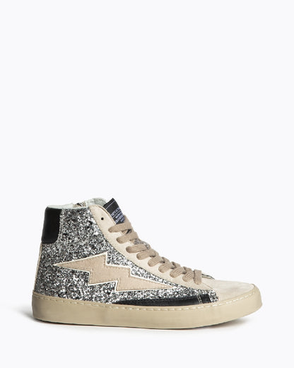 Botas Sapatilha glitter prata raio bege