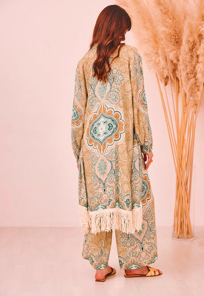 Kimono estampado verde con flecos GF.lasha