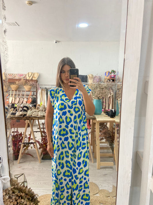 Vestido animal print azulão/verde