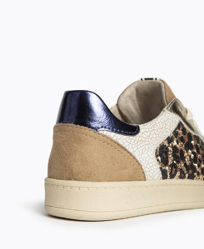 Sapatilhas leopardo glitter oro e camel