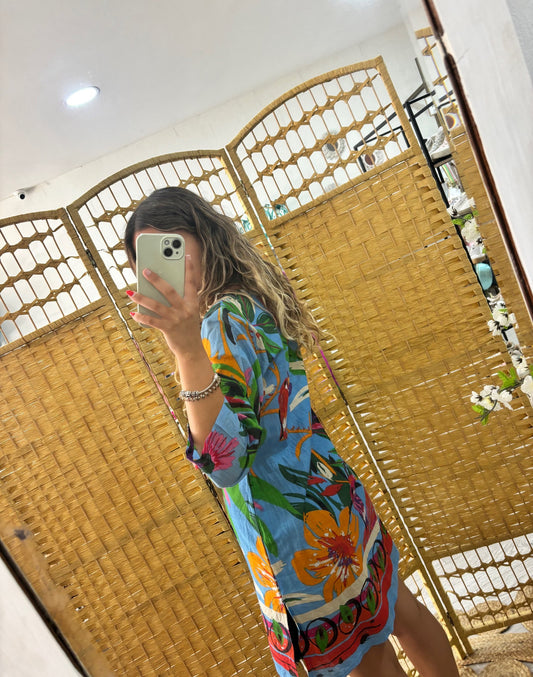 Túnica/ Saída de praia estampado tropical