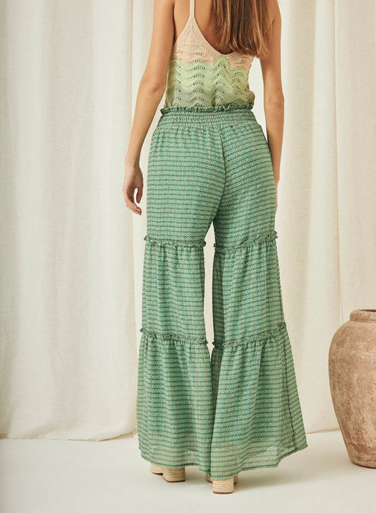 Green palazzo pants with geometric print NI.Leidan