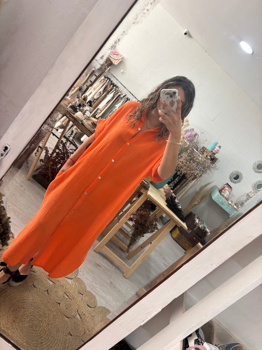 Vestido/kaftan algodão laranja