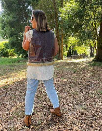 Colete castanho pele bordado com pêlo SE.VINASA