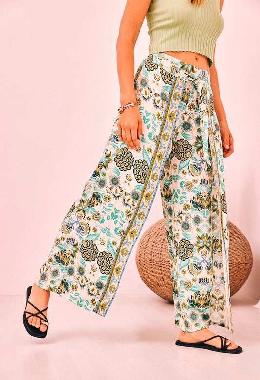 Pantalonas com estampado verde e azul GF.Tanita