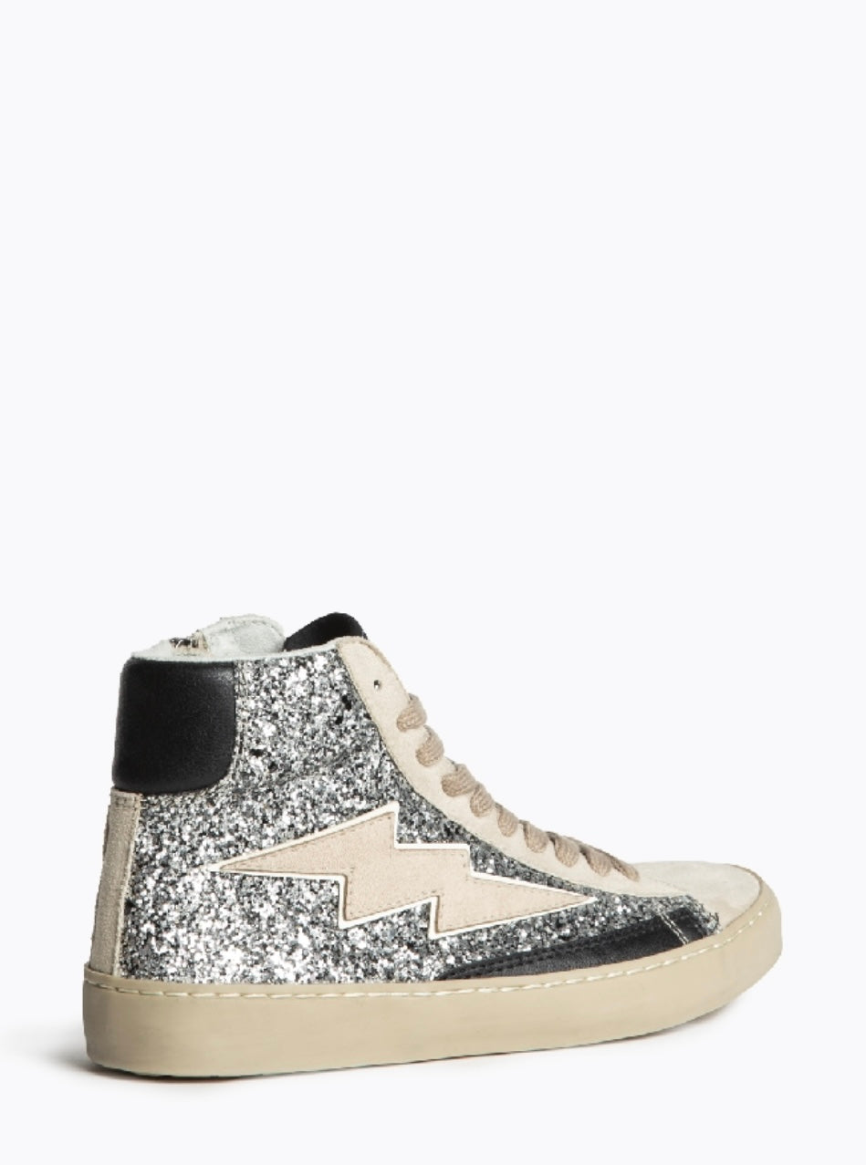 Botas Sapatilha glitter prata raio bege