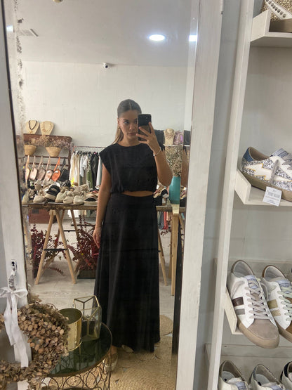 Conjunto túnica e saia caqui