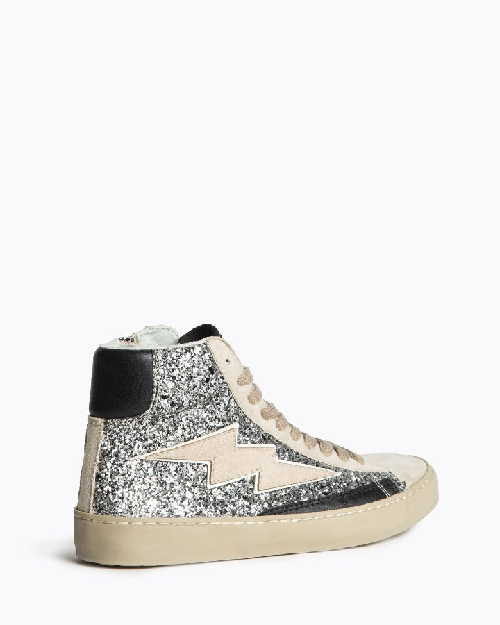 Botas Sapatilha glitter prata raio bege