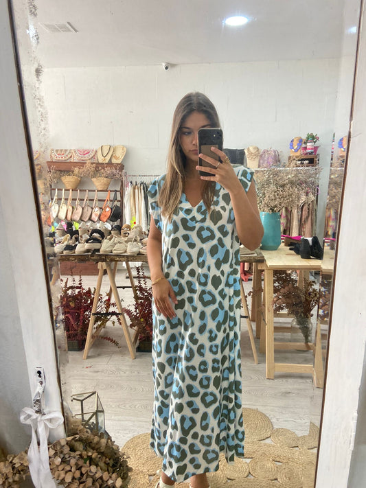 Vestido animal print azul/caqui
