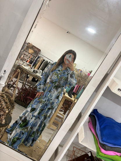 Vestido camiseiro estampado tons de rosa