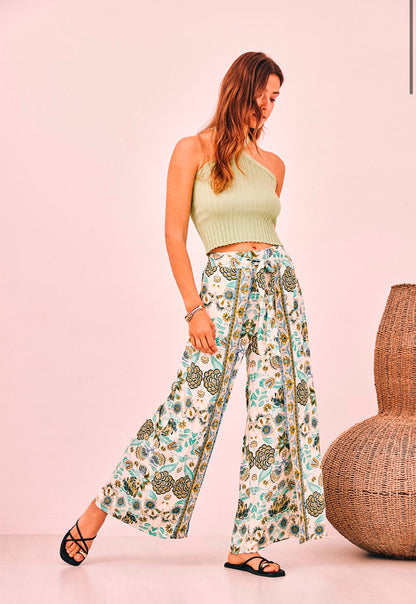 Pantalonas com estampado verde e azul GF.Tanita
