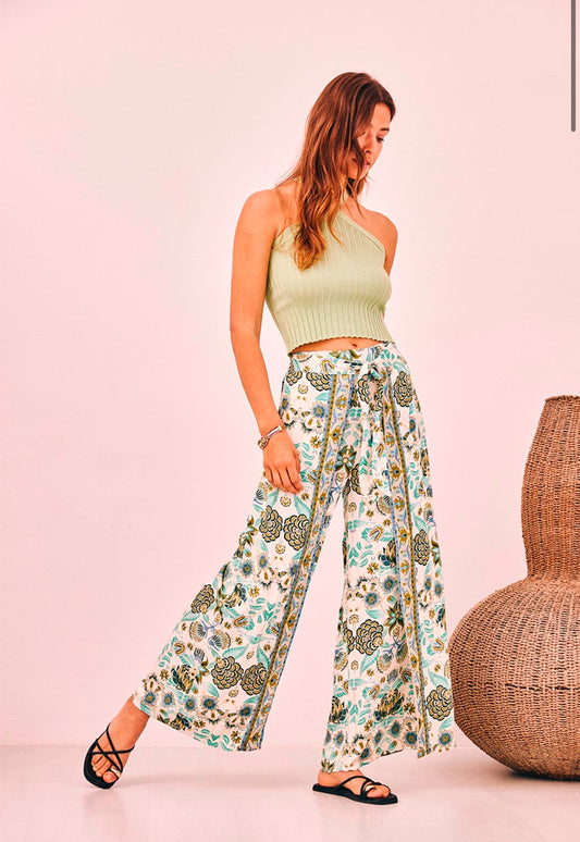 Pantalonas com estampado verde e azul GF.Tanita