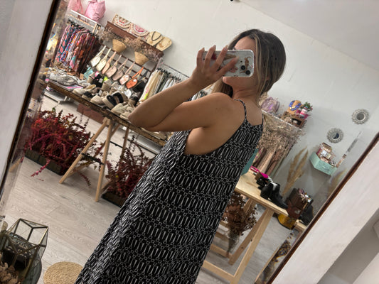 Vestido alças finas preto/branco