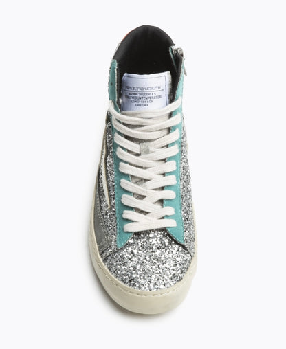 Botas Sapatilha glitter prata raio branco pormenores esmeralda