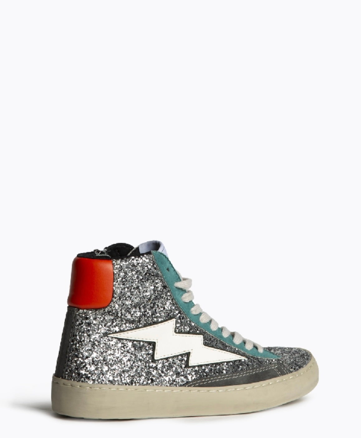 Botas Sapatilha glitter prata raio branco pormenores esmeralda